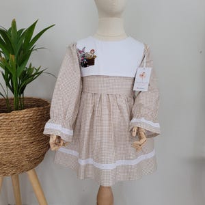 Boho Cotton Girls Dress, Handmade Birthday Outfit, Vintage Linen Look, Long Sleeve Dress For Toddler Girl, Easter or Fall Photoshoot
