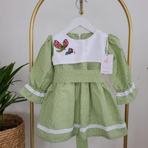 Boho Cotton Girls Dress, Handmade Birthday Outfit, Vintage Linen Look, Long Sleeve Dress For Toddler Girl, Easter or Fall Photoshoot