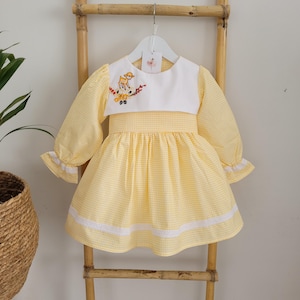 Boho Cotton Girls Dress, Handmade Birthday Outfit, Vintage Linen Look, Long Sleeve Dress For Toddler Girl, Easter or Fall Photoshoot