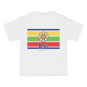 Beefy-T®  Short-Sleeve Retro Flower Power Back Print T-Shirt - Striped Groovy Daisy Tee for Women