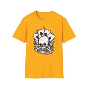 T-shirt tête de mort et cartes - T-shirt souple unisexe, vêtements de jeu, cadeau pour les joueurs, costume d'Halloween, vêtements de loisirs