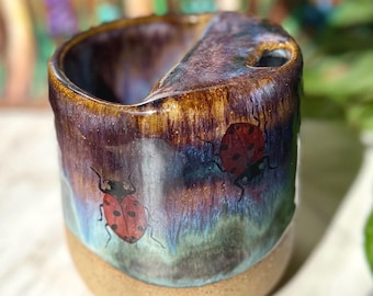 Lavender Ladybird Mini Sip Top Travel Mug, Ceramic Mug