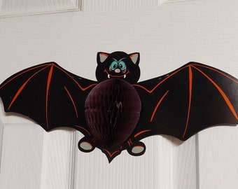 Vintage Amscan Die Cut Honeycomb Bat Paper Halloween Decoration
