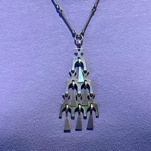 Vintage 1960s David Andersen, Norway, kinetic pendant necklace, original 20 1/2&quot; linked chain, 3&quot; pendant, VG cond., Scandinavian modern