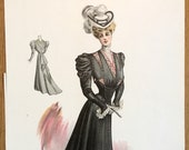 Original 1905 fashion plate from L 39 Art de la Mode, color lithograph