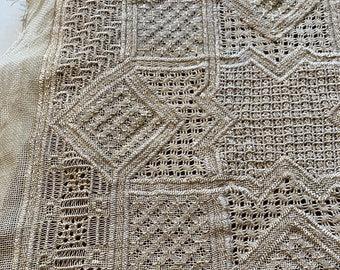 Spectacular vintage drawn thread work embroidery panel, for pillow?, Middle Eastern geometric design, 16&quot; square, beautiful work, VG cond.