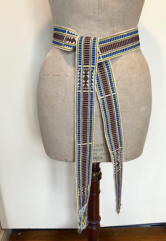 VINTAGE Hand Knit Southwestern Sash Belt - Sz OS Vintage Navajo Woven Sash Belt 92 main image 3