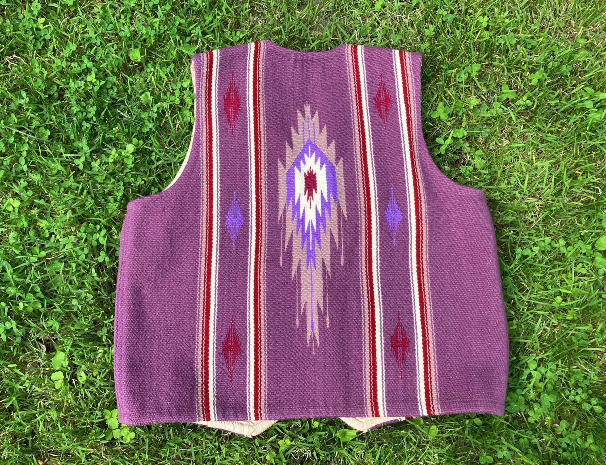 TRUJILLO'S WEAVING VEST 36 S Vintage Hand-woven Chimayo, New