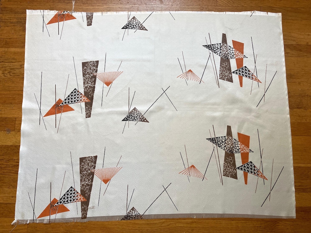 Vintage 1950s Atomic Printed Fiberglass Drapery Fabric Remnant, 44 1/2 ...