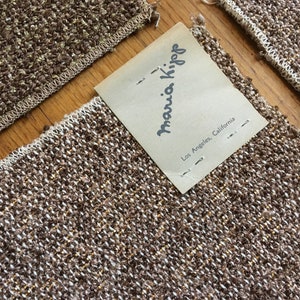 Lot of 3 vintage Maria Kipp handwoven upholstery samples, rayon, cotton & lurex, ca. 1950s, each 15&quot; x 18&quot;, California modern, as-is