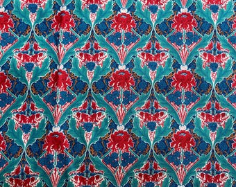Vintage Liberty, London tana lawn &quot;Bartham&quot; printed cotton,  35&quot; x 36&quot; (1 yard), ca. 1980s?, Art Nouveau revival, saturated colors, as new