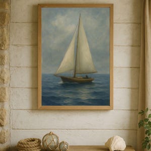Moody Sailboat Seascape Print: Coastal Cottagecore Wall Art (Digital Download)