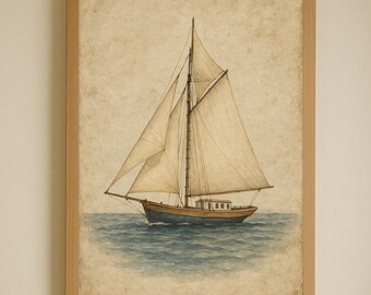 Vintage Sailboat Watercolor Print: Coastal Maritime Art (Digital Download)