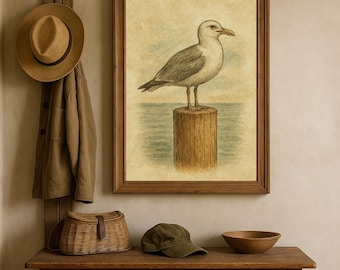 Vintage Seagull Coastal Print: Nautical Wall Art (Digital Download)