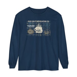 Old Salt Navigator Co. Long Sleeve Shirt Vintage Sailing Chart Nautical Graphic in True Navy