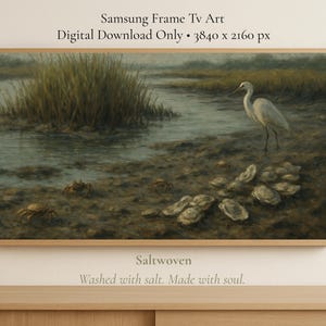 Coastal Marsh Egret Digital Art for Samsung Frame TV | Salt and Stillness