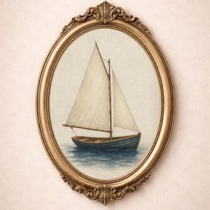 Vintage Sailboat Wall Art Print, Coastal Nautical Maritime Illustration (Sloop, Digital Download)