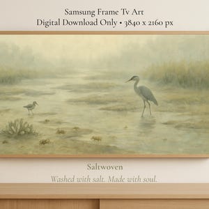Misty Marsh Samsung Frame TV Art – Coastal Crabs & Heron Digital Download | Among the Scuttle and Stilt