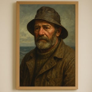 Vintage Fisherman Portrait: Coastal Nautical Wall Art (Digital Download)