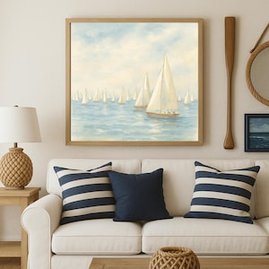 Cape Cod Sailboat Regatta – Coastal Watercolor Wall Art | Sailboat Print for Beach House or Nautical Decor