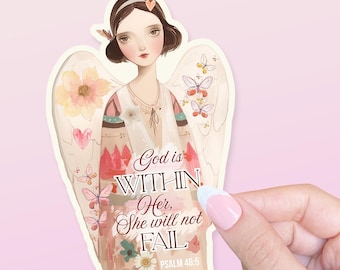 She Will Not Fail Motivational Sticker: Vintage Cottagecore Scripture Junk Journal Decal