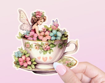 Fairy in a Teacup Sticker for Laptops, phones, Decoration, Junk Journals, planners, scrapbooking, card-making, planners and more!