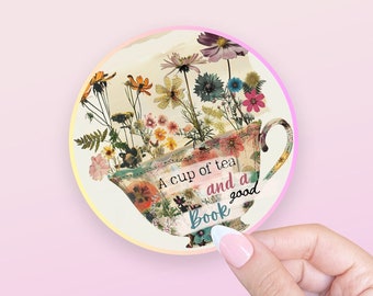 A Cup of Tea and a Good Book Motivational Sticker for Junk Journals, planners, scrapbooking, card-making, planners and more!