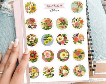 Retro Florals #1 Sticker Sheet for Junk Journals, planners, scrapbooking, card-making, planners and more!