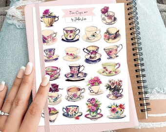 2 x Teacups Sticker Sheet #1 for Junk Journals, planners, scrapbooking, card-making, planners and more!