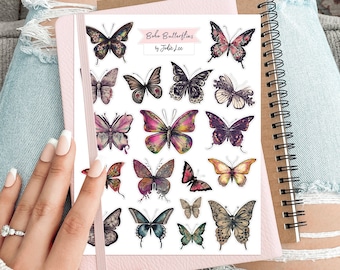 BOHO Butterflies Sticker Sheet for Junk Journals, planners, scrapbooking, card-making, planners and more!