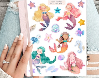 I Love Mermaids Sticker Sheet for Junk Journals, planners, scrapbooking, card-making, planners and more!