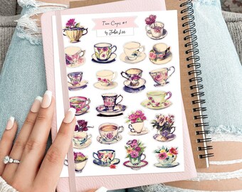 Teacups Sticker Sheet #1 for Junk Journals, planners, scrapbooking, card-making, planners and more!