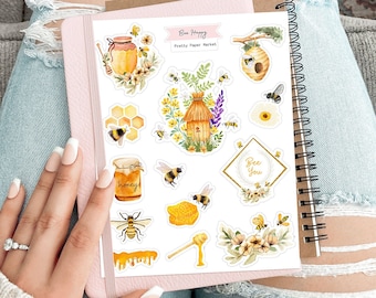 Bee Happy Sticker Sheet for Junk Journals, planners, scrapbooking, card-making, planners and more!