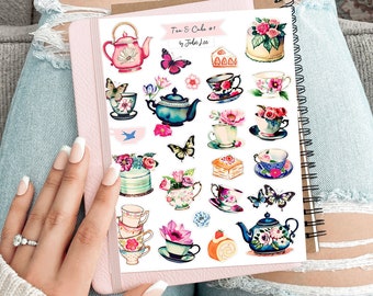 Teacups & Cake Sticker Sheet for Junk Journals, planners, scrapbooking, card-making, planners and more!