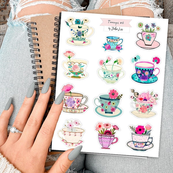 Pretty Teacups #6 Sticker Sheet for Junk Journals, planners, scrapbooking, card-making, planners and more!