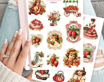 21 Vintage Strawberry Stickers on 2 Sheets for Junk Journals, planners, scrapbooking, card-making, and more!!