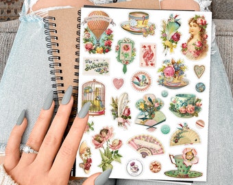 Pretty Vintage Sticker Sheet for Junk Journals, planners, scrapbooking, card-making, planners and more!