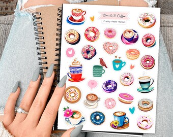 Donuts & Coffee Sticker Sheet #3 for Junk Journals, planners, scrapbooking, card-making, planners and more!