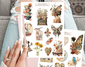 Spring in Paris Sticker Sheet Set: Junk Journal, Planner Stickers