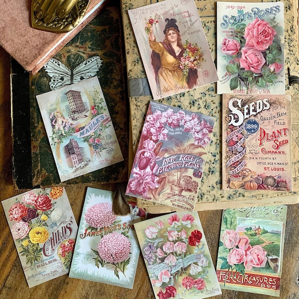 Vintage Flower Seed Packet Sticker Set or Ephemera Pack for Junk Journals, planners, scrapbooking, card-making, planners and more!