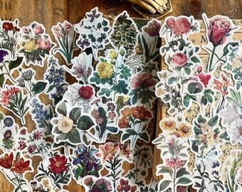 52 Pretty Vintage Flower Scraps Sticker Pack of Stickers for Junk Journals, planners, scrapbooking, card-making, planners and more!