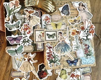 Pretty Vintage Fairy & Wildflower Sticker Pack of 42 Stickers for Junk Journals, planners, scrapbooking, card-making, planners and more!