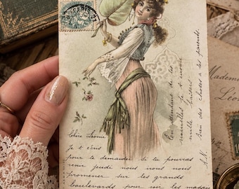 Cartolina antica francese Belle Époque raffigurante una ragazza zingara (download digitale)