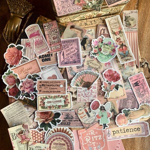 50 Pretty Vintage Scraps Sticker Pack of Stickers for Junk Journals, planners, scrapbooking, card-making, planners and more!