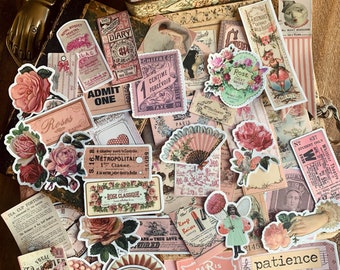 50 Pretty Vintage Scraps Sticker Pack of Stickers for Junk Journals, planners, scrapbooking, card-making, planners and more!