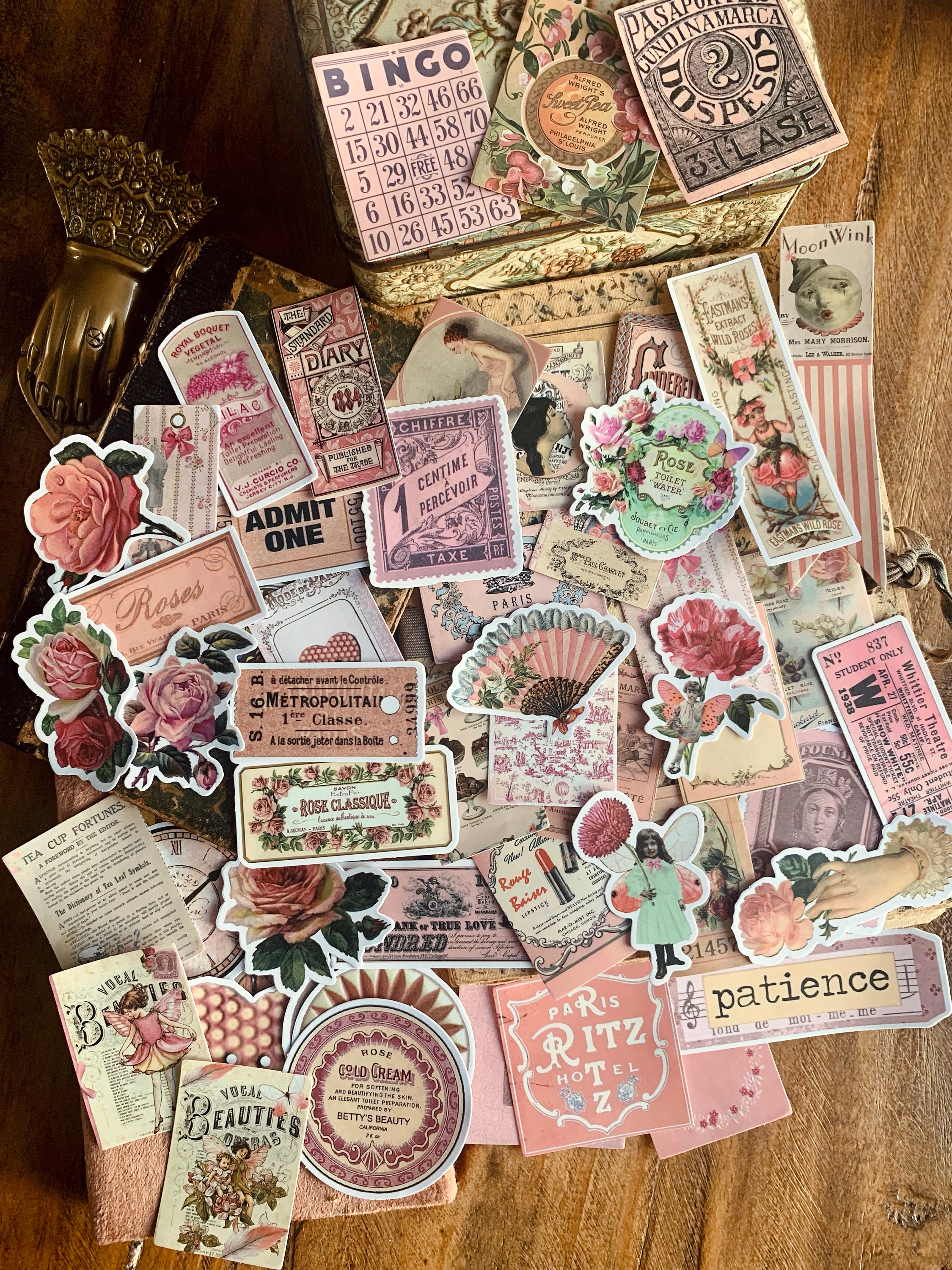 Vintage Stickers, 50 Scrapbook Stickers for Planners Junk Journal 