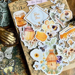 Bee Happy Sticker Pack: Floral Honeycomb Ephemera
