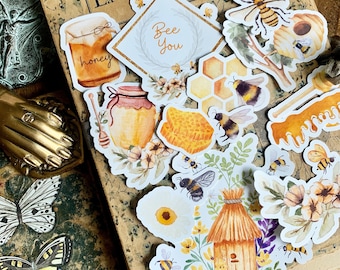 Bee Happy Sticker or Ephemera Pack for Junk Journals, planners, scrapbooking, card-making, planners and more!