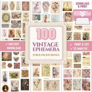 Mega Download of Vintage Ephemera Junk Journal Kit | Scrapbook Paper | Print and Cut Digital Download | Victorian Clipart Sheets