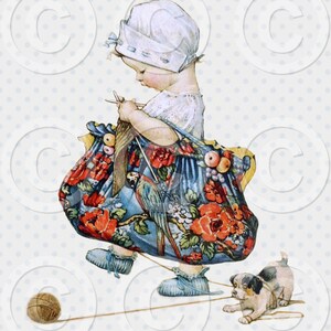 VintageScrapBox, livre d'art ancien vintage à téléchargement numérique, image d'art mural de bébé en tricot
